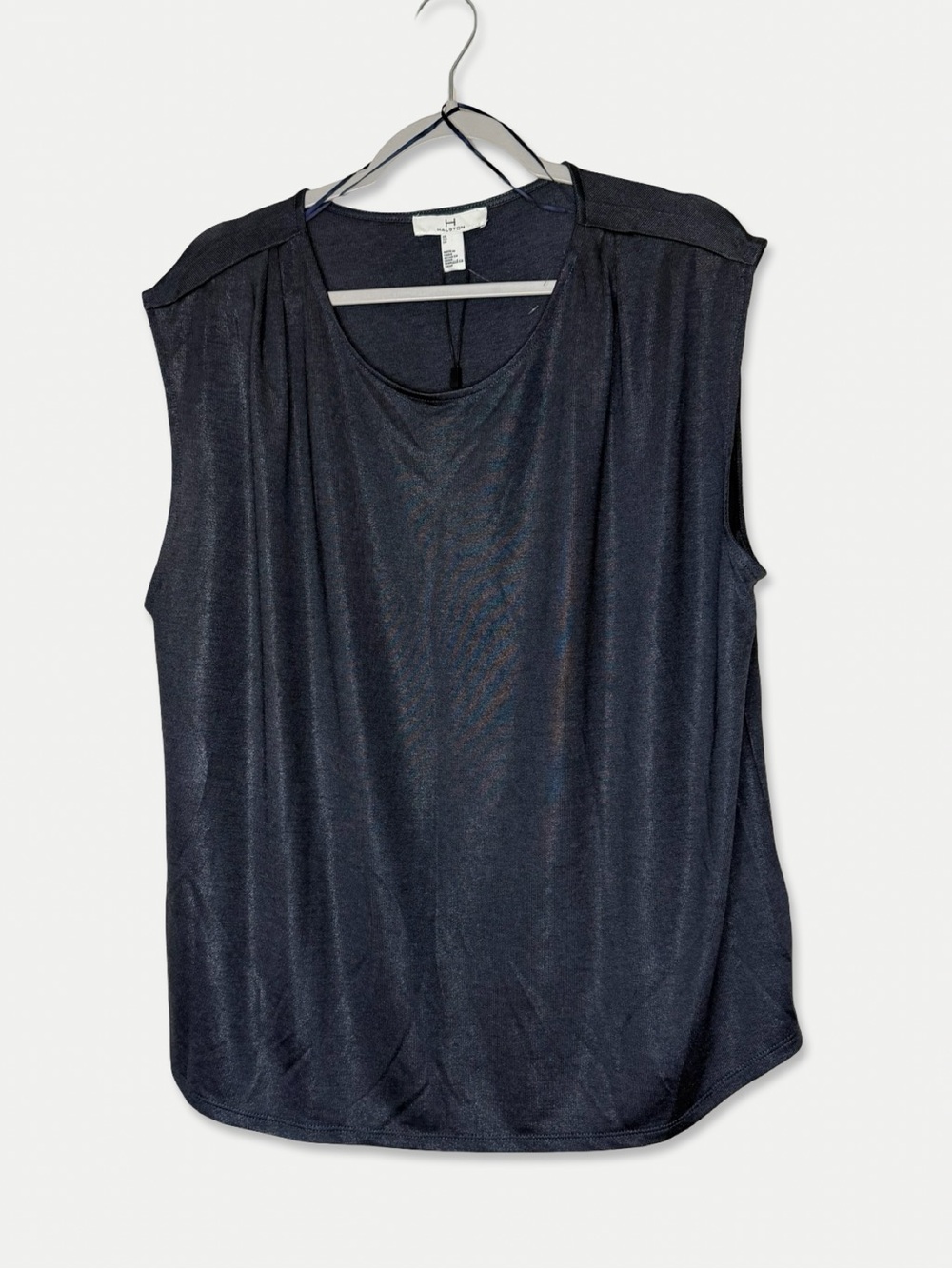 H By Halston Metallic Navy Sleeveless Draped Top XL NWT